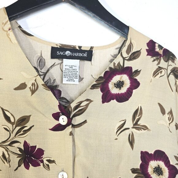 Vintage NWT Sag Harbor Green Floral Hawaiian Pearl Button Front Relaxed Blouse - Picture 5 of 7